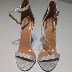 Charlotte Russe Sparkle Silver Ankle-Strap Stilettos